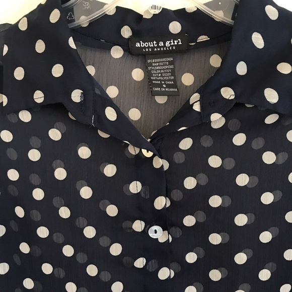 High Low Sheer Polka Dot Button Up Top Shirt Size Small - Picture 5 of 5